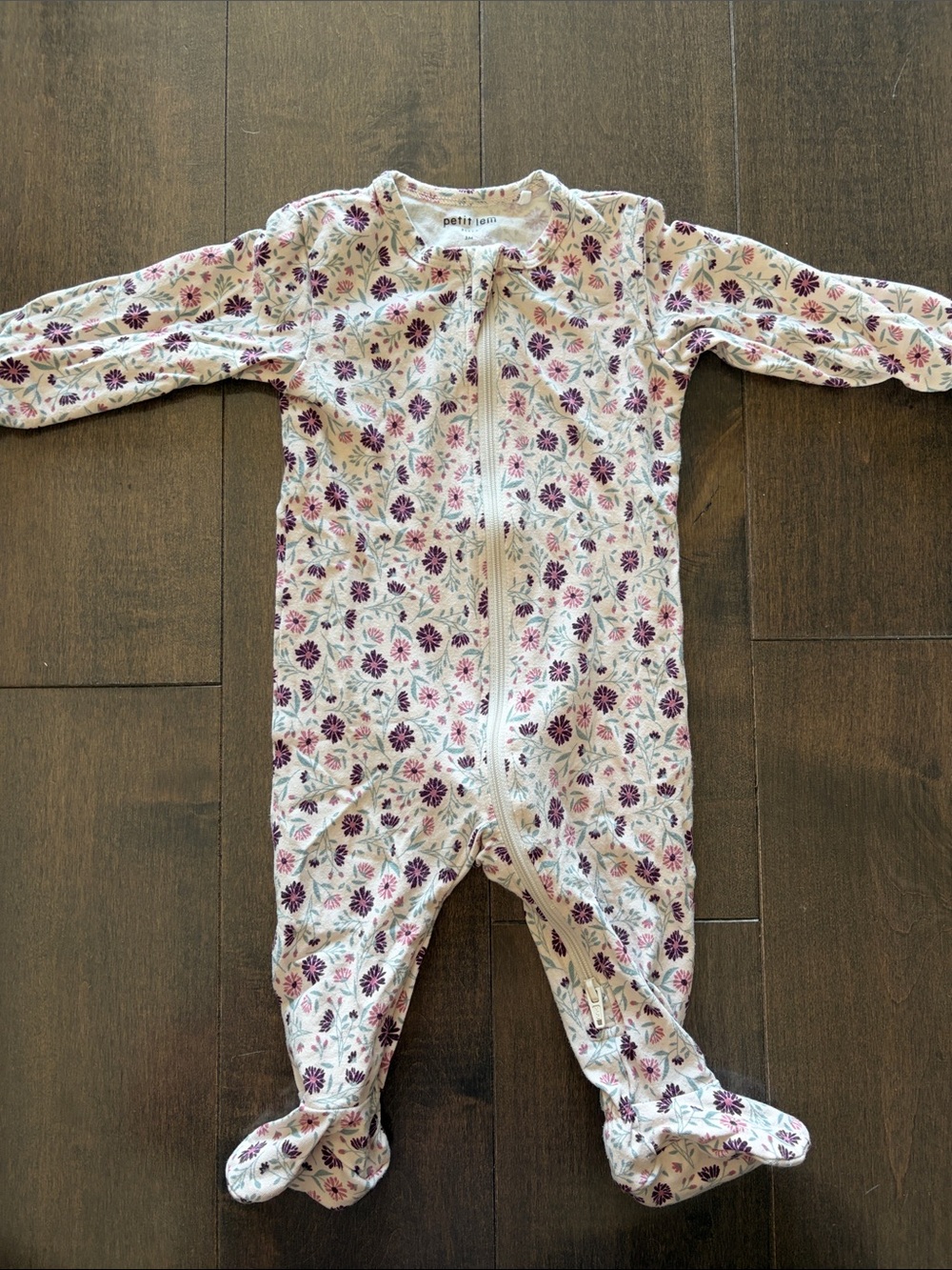 Girls Petit Lem Floral Zip Footed One-Piece Pajamas - Pink & Purple